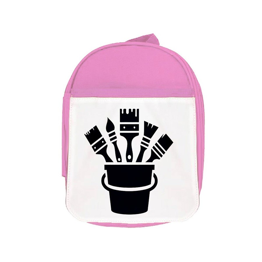 MOCHILA ROSA logo pintor profesion pintura brochas escolar personalizado picnic excursión deporte