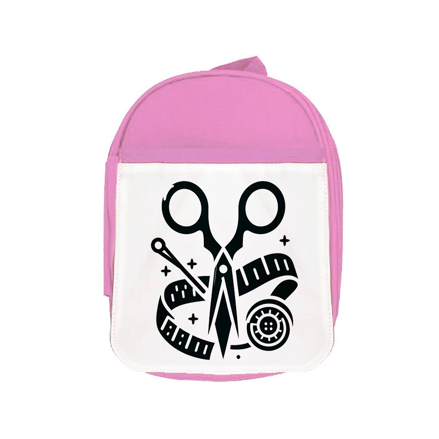 MOCHILA ROSA logo sastre profesion sastreria moda escolar personalizado picnic excursión deporte