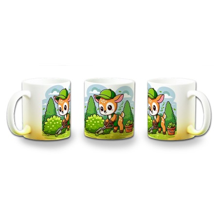 TAZA CON DEGRADADO ciervo jardinero animal profesion plantas color personalizada