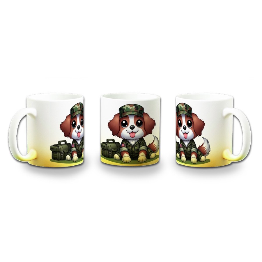 TAZA CON DEGRADADO perro soldado profesion militar defensa color personalizada