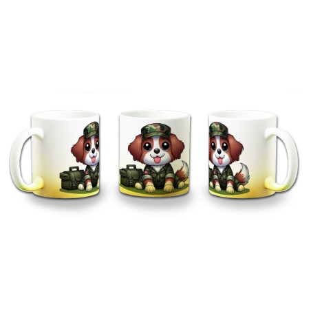 TAZA CON DEGRADADO perro soldado profesion militar defensa color personalizada