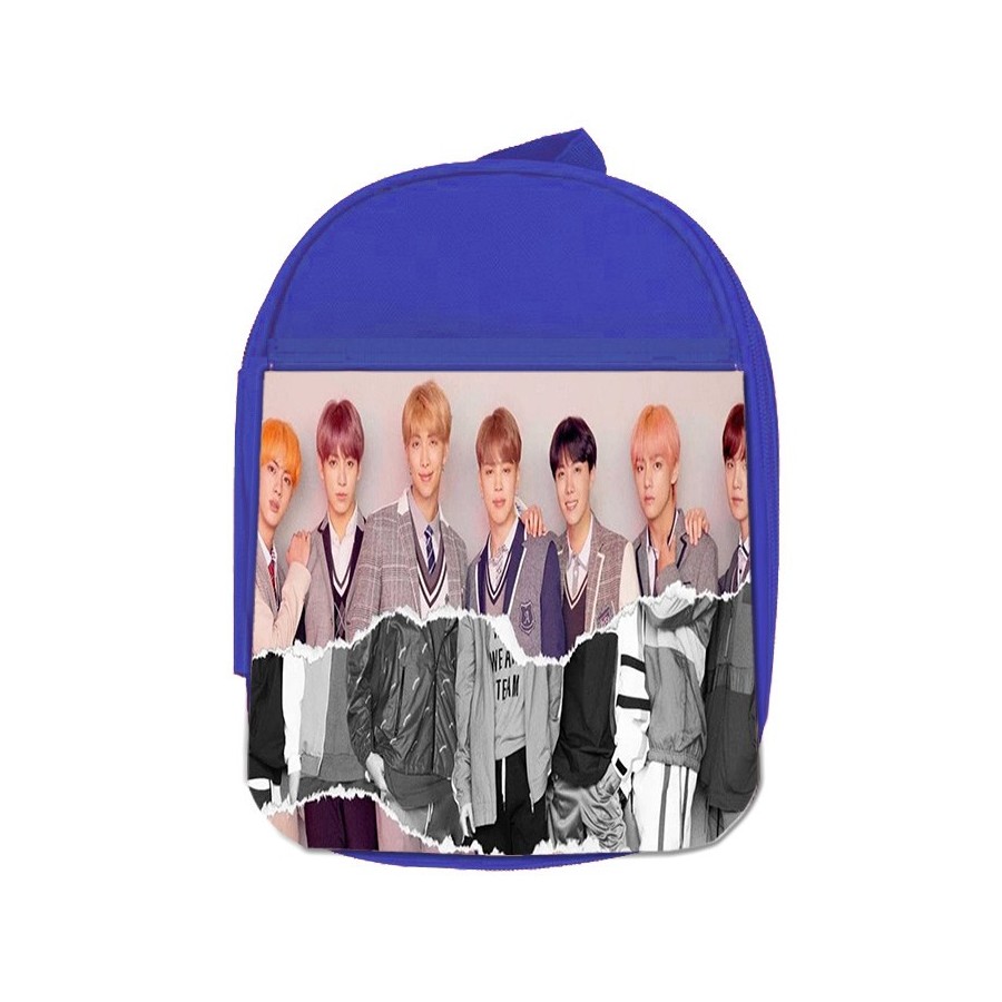 MOCHILA AZUL FAKE LOVE KOREA BTS CHICOS escolar personalizado picnic excursión deporte