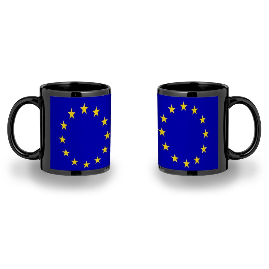 TAZA COMPLETAMENTE NEGRA BANDERA UNION EUROPEA personalizada