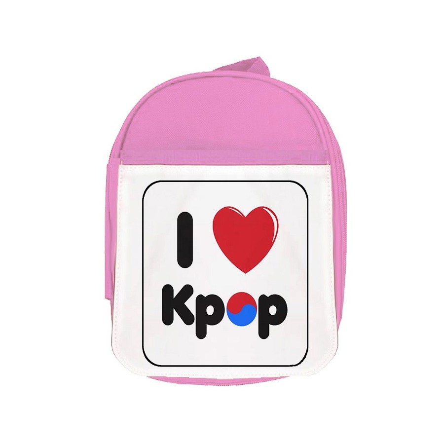 MOCHILA ROSA I LOVE KPOP KOREA MUSIC escolar personalizado picnic excursión deporte