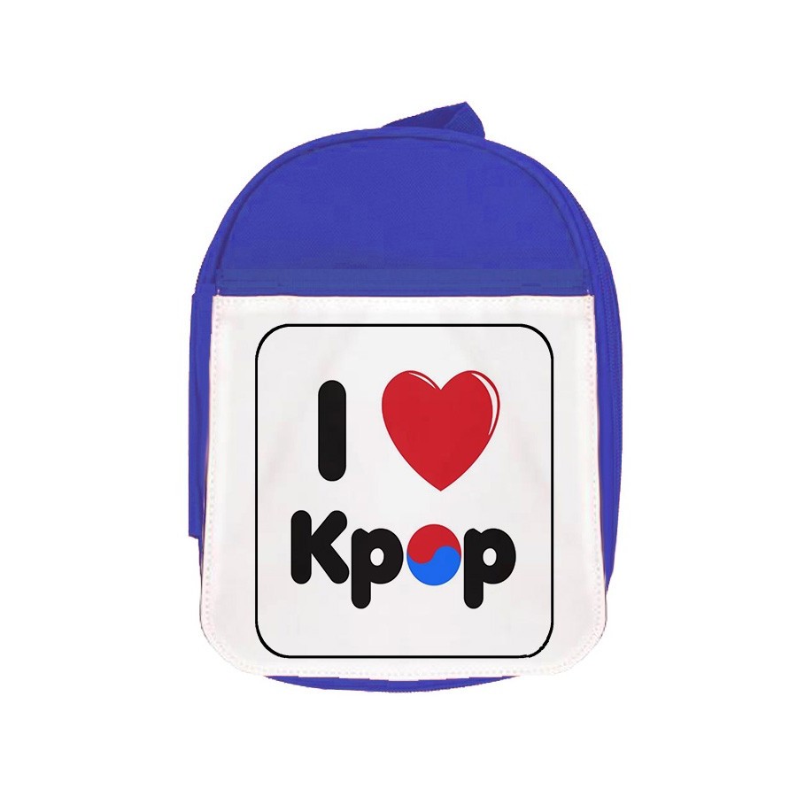 MOCHILA AZUL I LOVE KPOP KOREA MUSIC escolar personalizado picnic excursión deporte