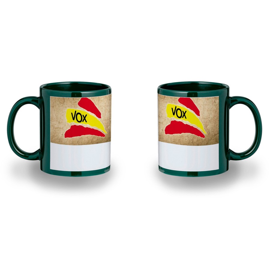 TAZA COLOR RECUADRO BANDERA ESPAÑA PARTIDO VOX color mug jarra cerveza te infusión