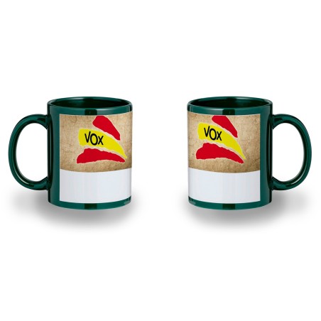 TAZA COLOR RECUADRO BANDERA ESPAÑA PARTIDO VOX color mug jarra cerveza te infusión